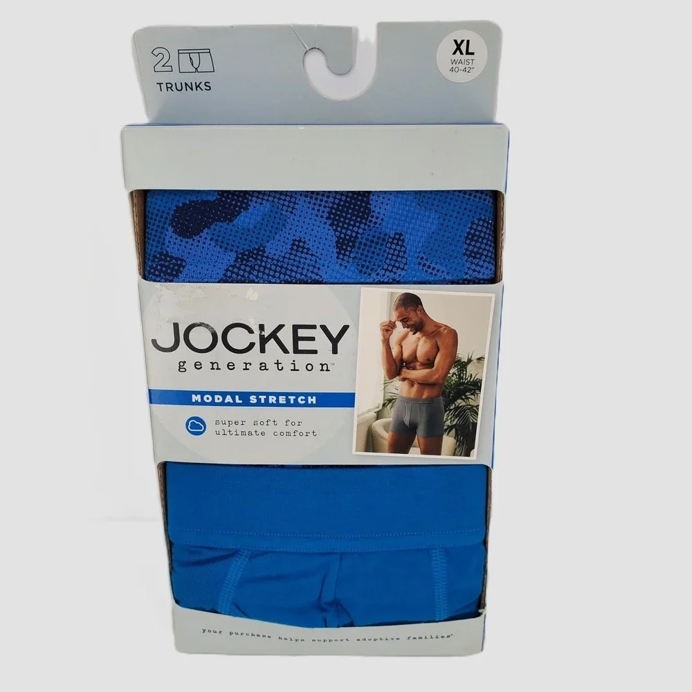 Jockey Generation Mens XL Modal Stretch Trunks 2 Pack Blue Camo 40-42 New 006943